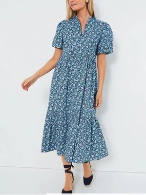 Tuckernuck Blue Floral Maxi Dress with Puff Sleeves